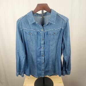 Vintage 90s Reba Textured Denim Western Button Shirt Prairie Boho L